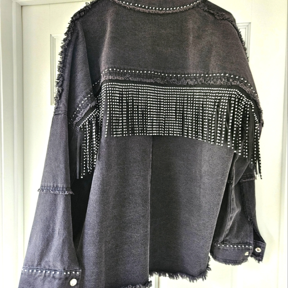 VICI BLACK DENIM TRENDY JACKET WOMENS M